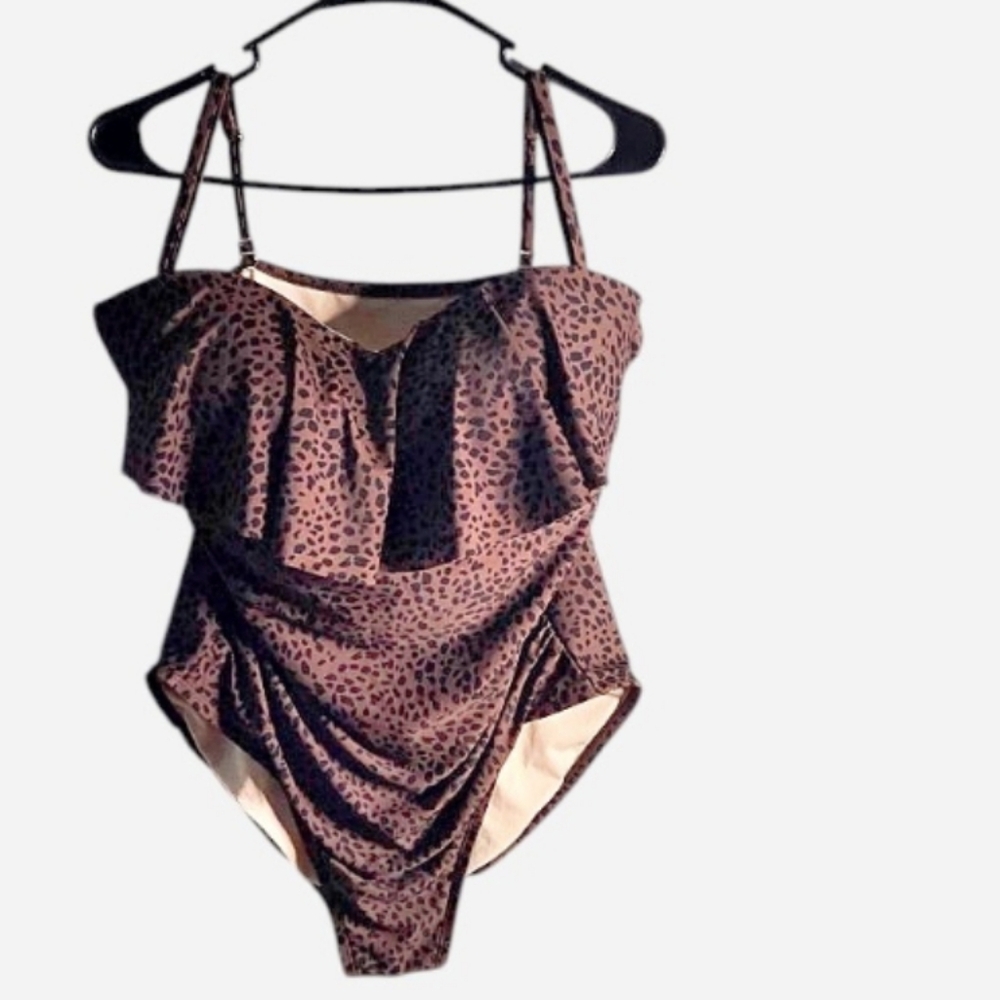 Kona Sol  Leopard Print One-Piece Swimsuit Size XL